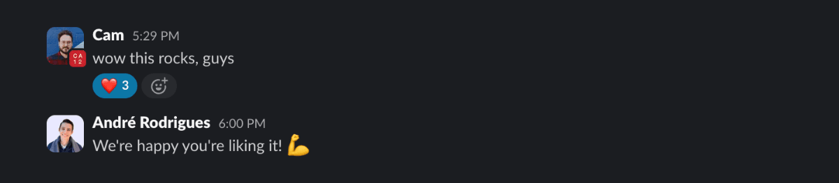 Real Slack message from a Scaling Studio client channel